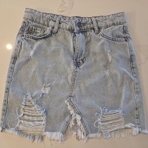 Distressed Denim Skirt
